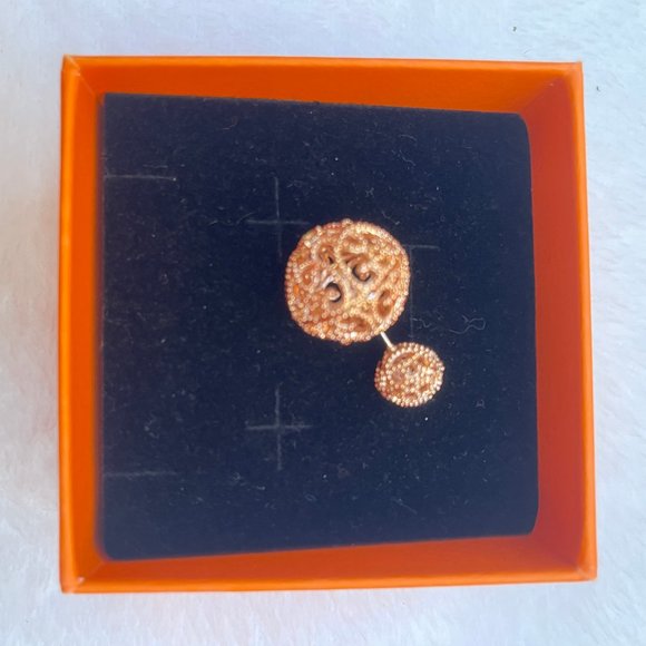 NIB Double sided Rose gold color Filigree ball studs/Front-Back Earrings - Picture 8 of 10